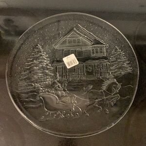 Crisa Clear Glass Sleigh Ride Christmas Serving Platter